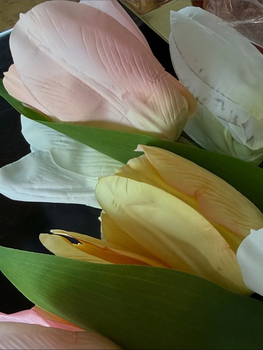 Tulips 18 Artificial Faux Pastel Stems Pink Yellow White